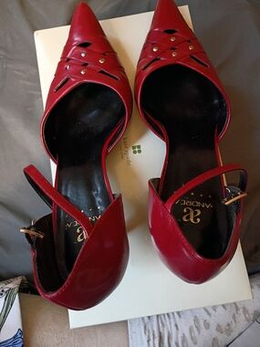 Andree Red Pointed D'Orsay Heels with Ankle Strap